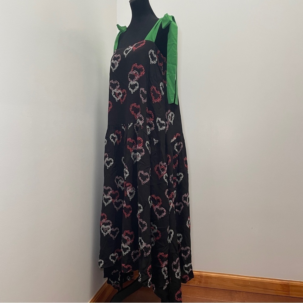 Sandro- Delicate Heart-Motif Midi Dress With Green Straps Size Medium - Picture 9 of 16